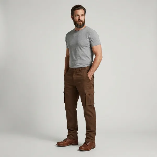 Brown_Cotton_Twill_Cargo_Pants_For_Men