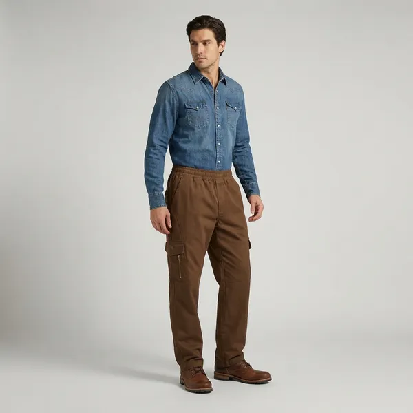 Khaki_Cotton_Twill_Cargo_Pants_For_Men