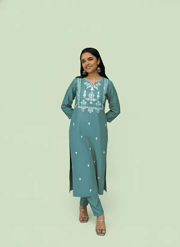 Grey_Ply_Rayon_Premium_Kurta_With_Pants_Set_For_Women