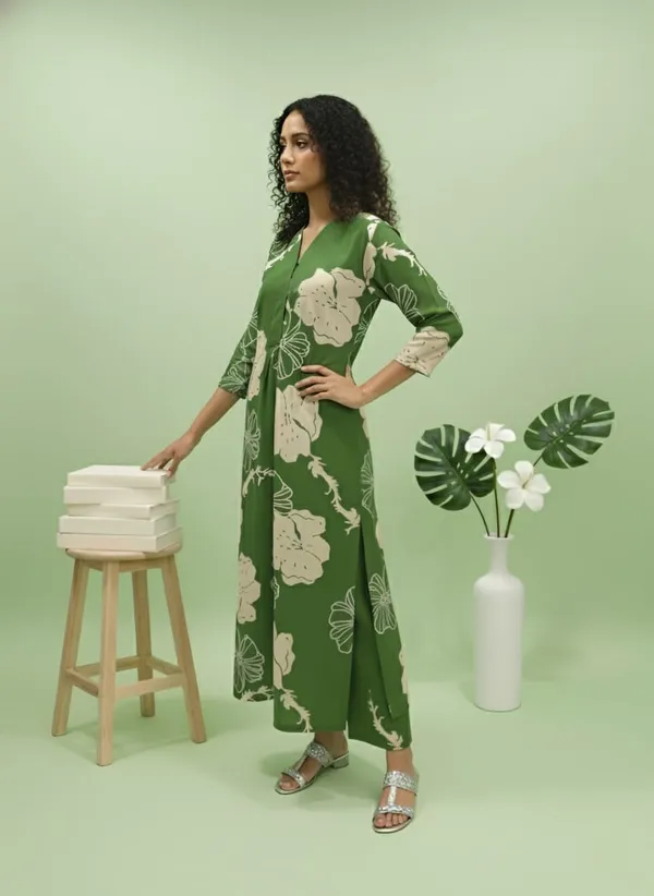 Green_Poly_Rayon_Premium_Long_Kurti_Pant_Co-ord_Set_For_Women
