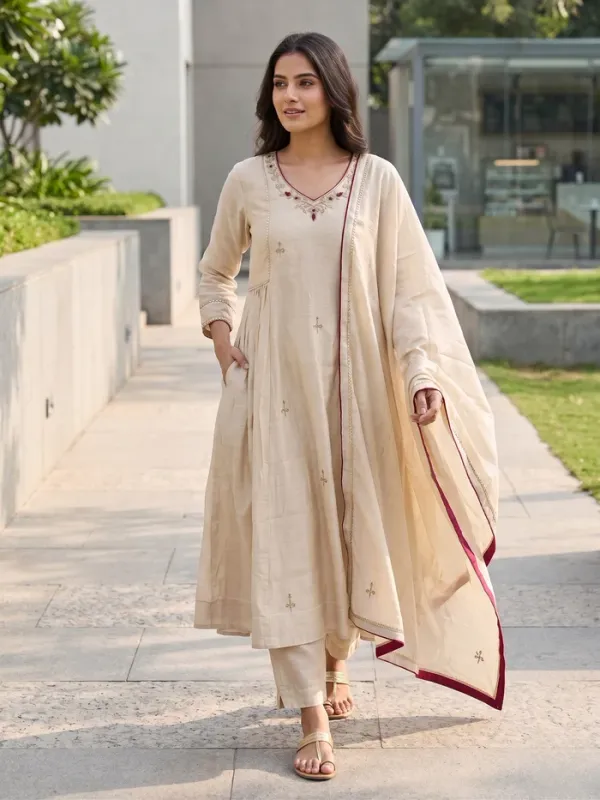 Almond_Beige_Pure_Mul_Chanderi_Anarkali_Suit_Set_With_Handwork_&_Embroidery