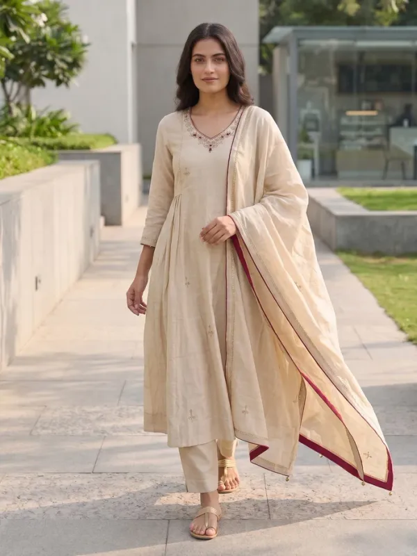 Almond_Beige_Pure_Mul_Chanderi_Anarkali_Suit_Set_With_Handwork_&_Embroidery