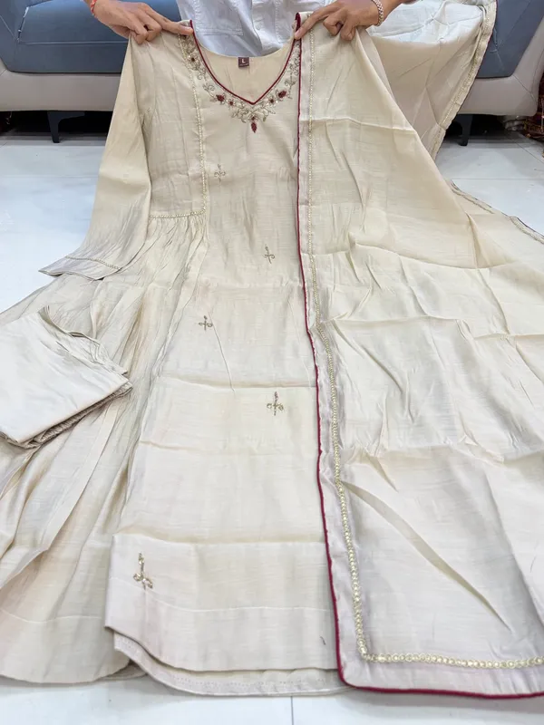 Almond_Beige_Pure_Mul_Chanderi_Anarkali_Suit_Set_With_Handwork_&_Embroidery