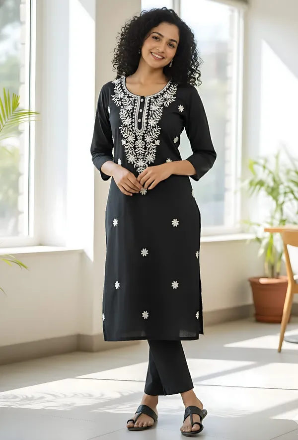 Sharda_Ethnic_Noor_Black_Embroidered_Tesla_Slub_Kurti_Pant_Set_For_Women