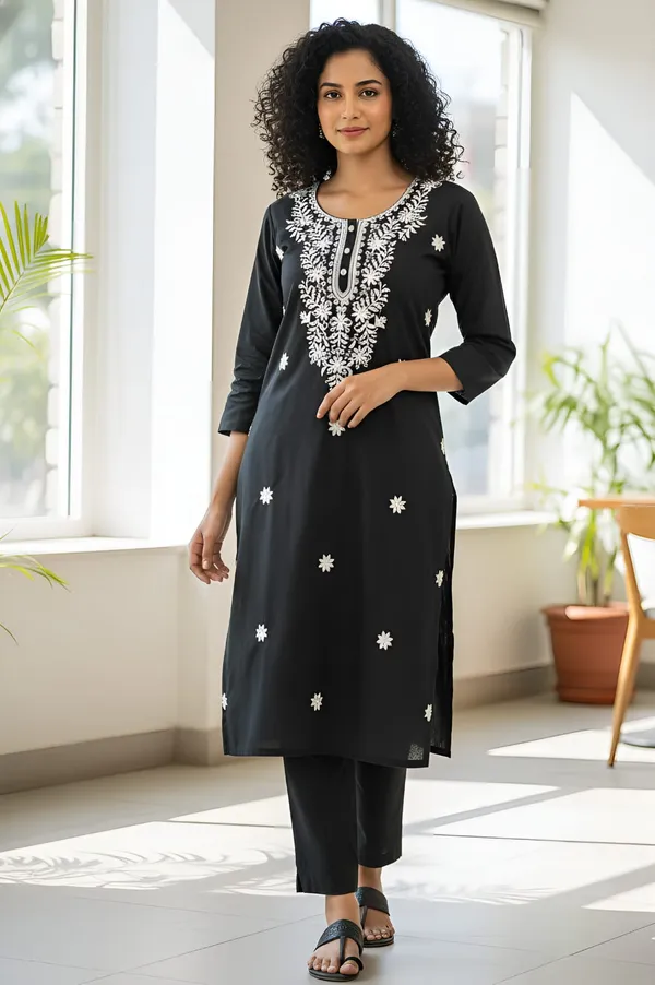 Sharda_Ethnic_Noor_Black_Embroidered_Tesla_Slub_Kurti_Pant_Set_For_Women