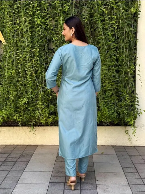 Sky_Blue_Poly_Rayon_Premium_Kurta_Set_For_Women