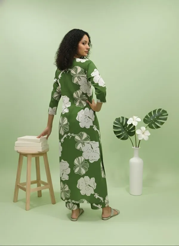 Green_Poly_Rayon_Premium_Long_Kurti_Pant_Co-ord_Set_For_Women