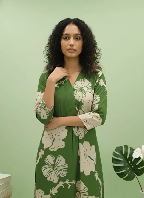 Green_Poly_Rayon_Premium_Long_Kurti_Pant_Co-ord_Set_For_Women