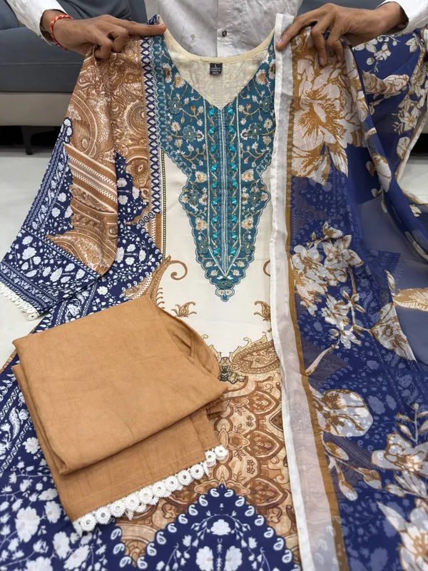 Royal_Blue_&_Ivory_Berry_Silk_Suit_Set_With_Mirror_Work_&_Printed_Dupatta