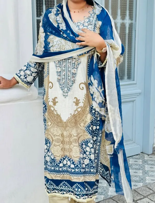 Royal_Blue_&_Ivory_Berry_Silk_Suit_Set_With_Mirror_Work_&_Printed_Dupatta