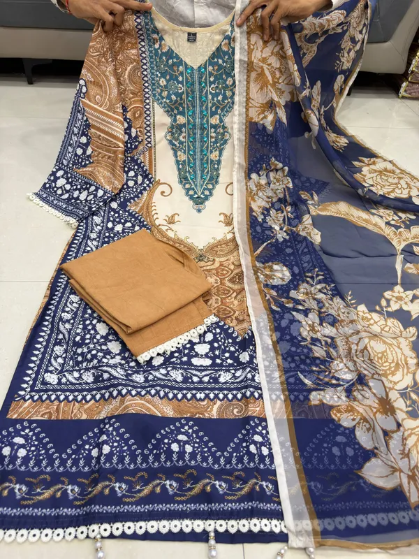 Royal_Blue_&_Ivory_Berry_Silk_Suit_Set_With_Mirror_Work_&_Printed_Dupatta