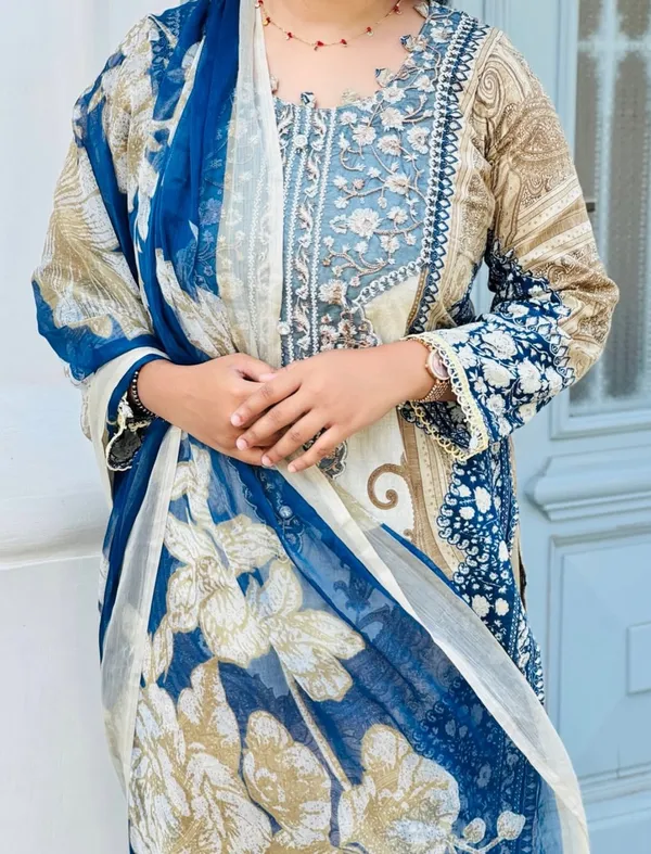 Royal_Blue_&_Ivory_Berry_Silk_Suit_Set_With_Mirror_Work_&_Printed_Dupatta