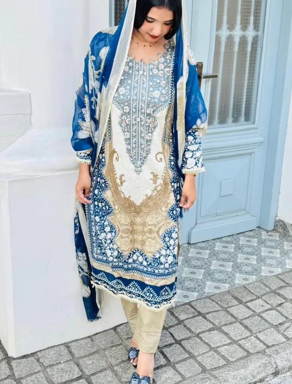 Royal_Blue_&_Ivory_Berry_Silk_Suit_Set_With_Mirror_Work_&_Printed_Dupatta