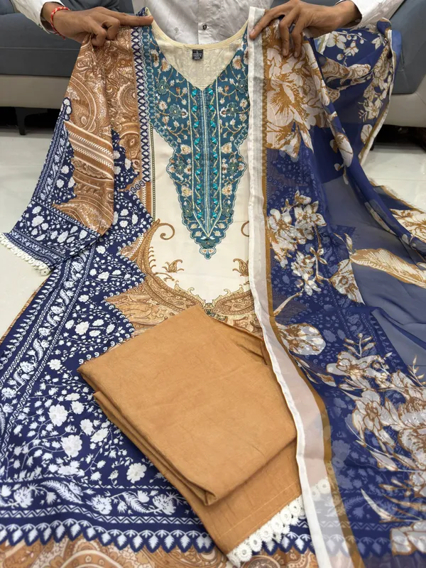 Royal_Blue_&_Ivory_Berry_Silk_Suit_Set_With_Mirror_Work_&_Printed_Dupatta