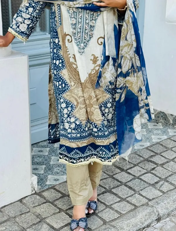 Royal_Blue_&_Ivory_Berry_Silk_Suit_Set_With_Mirror_Work_&_Printed_Dupatta