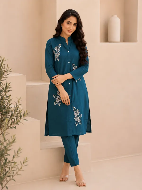 Sharda_Ethnic_Blue_Dhabu_Bloom_Premium_Cotton_Co-Ord_Set