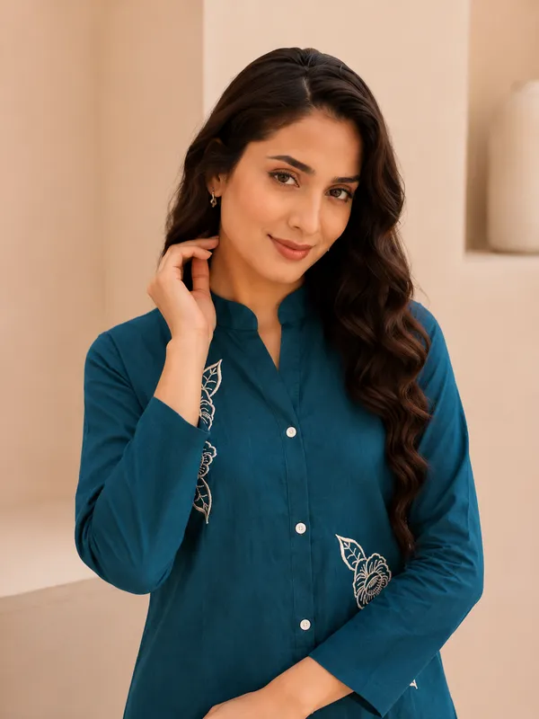 Sharda_Ethnic_Blue_Dhabu_Bloom_Premium_Cotton_Co-Ord_Set