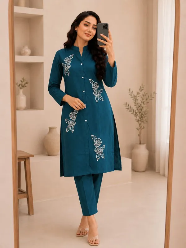 Sharda_Ethnic_Blue_Dhabu_Bloom_Premium_Cotton_Co-Ord_Set