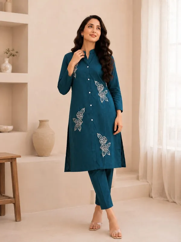 Sharda_Ethnic_Blue_Dhabu_Bloom_Premium_Cotton_Co-Ord_Set