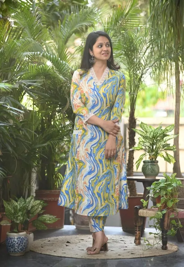 Blue_Cotton_Blend_Premium_Kurta_Set_For_Women