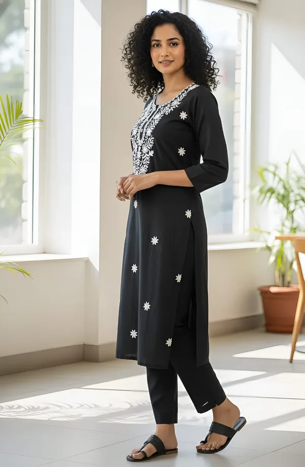 Sharda_Ethnic_Noor_Black_Embroidered_Tesla_Slub_Kurti_Pant_Set_For_Women