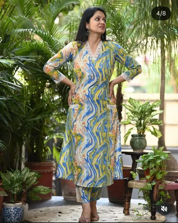 Blue_Cotton_Blend_Premium_Kurta_Set_For_Women