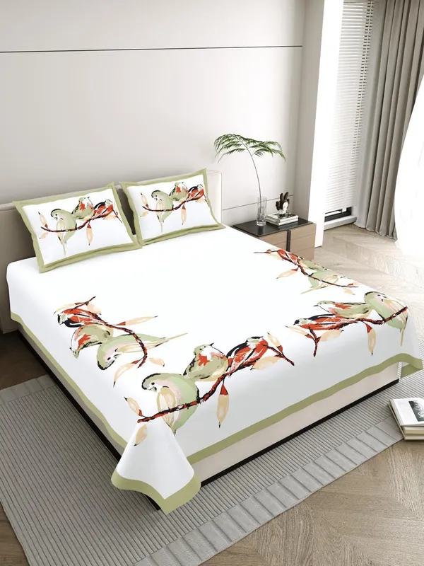 White_Bedsheet_With_Artistic_Bird_Print