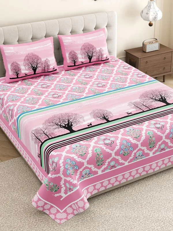 Bedsheet_With_Tree_Silhouette_And_Floral_Print