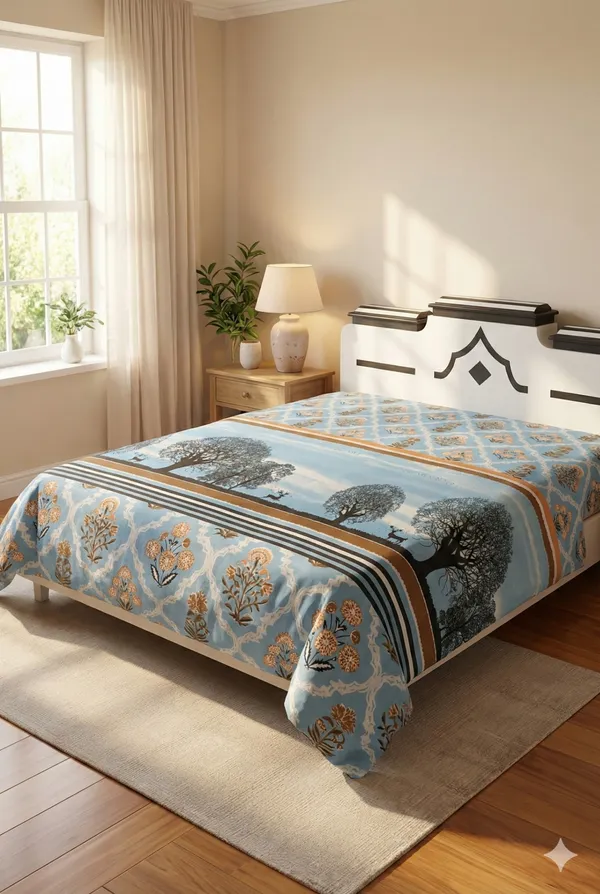 Bedsheet_With_Tree_Silhouette_And_Floral_Print