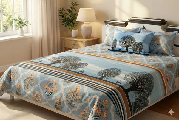 Bedsheet_With_Tree_Silhouette_And_Floral_Print