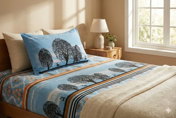 Bedsheet_With_Tree_Silhouette_And_Floral_Print