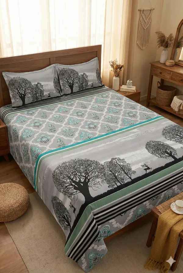 Bedsheet_With_Tree_Silhouette_And_Floral_Print