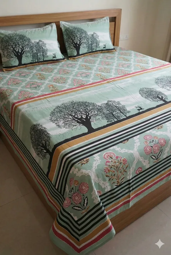 Bedsheet_With_Tree_Silhouette_And_Floral_Print