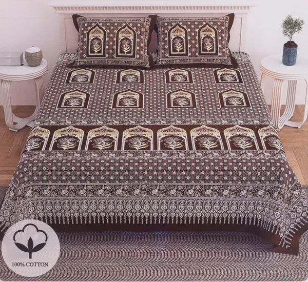Brown_Floral_Arch_Print_King_Size_Cotton_Bedsheet