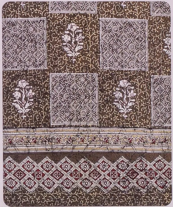 Beige_Checkered_Floral_Print_Cotton_King_Size_Bedsheet
