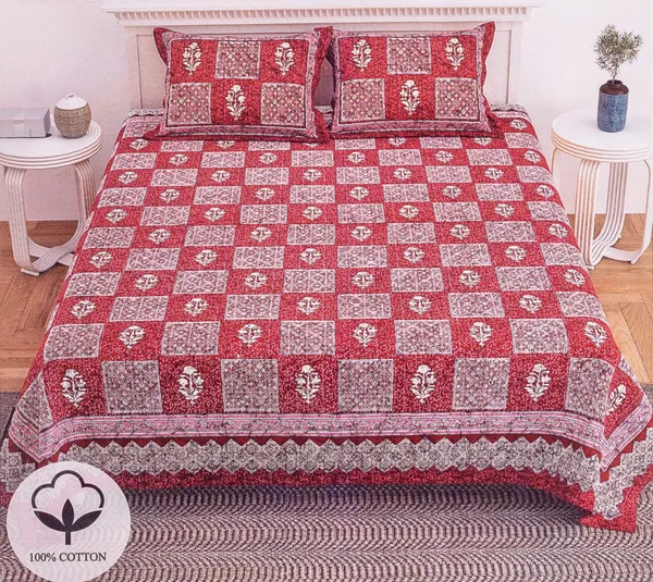 Red_Floral_Block_Printed_Bedsheet