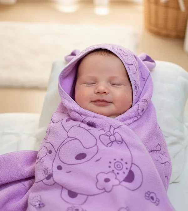 Purple_Cartoon_Print_Soft_Baby_Bath_Towel