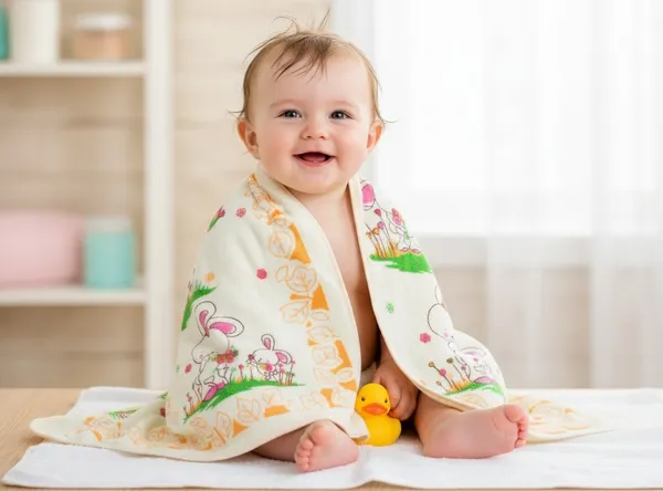 Cute_Bunny_And_Bird_Garden_Print_Baby_Bath_Towel