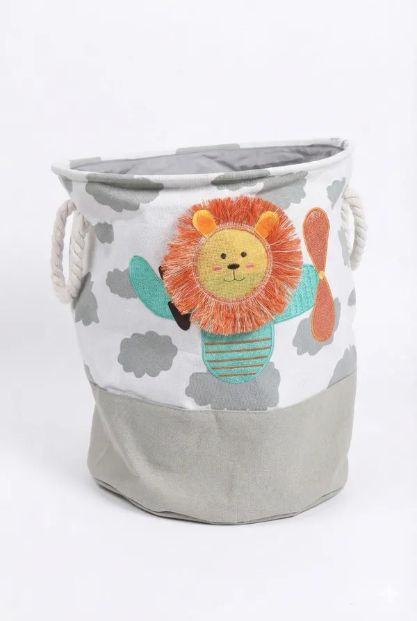Lion_Applique_Fabric_Laundry_Storage_Basket