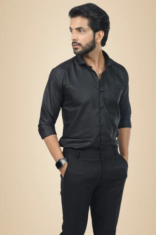 Black_Premium_Solid_Cotton_Blend_Shirt_For_Men