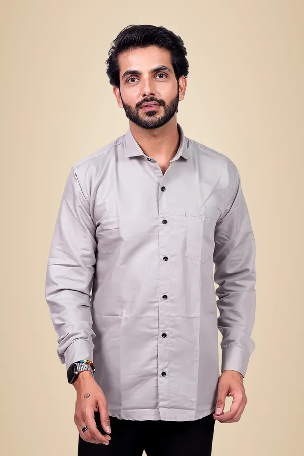 Grey_Premium_Solid_Cotton_Blend_Casual_Shirt_For_Men