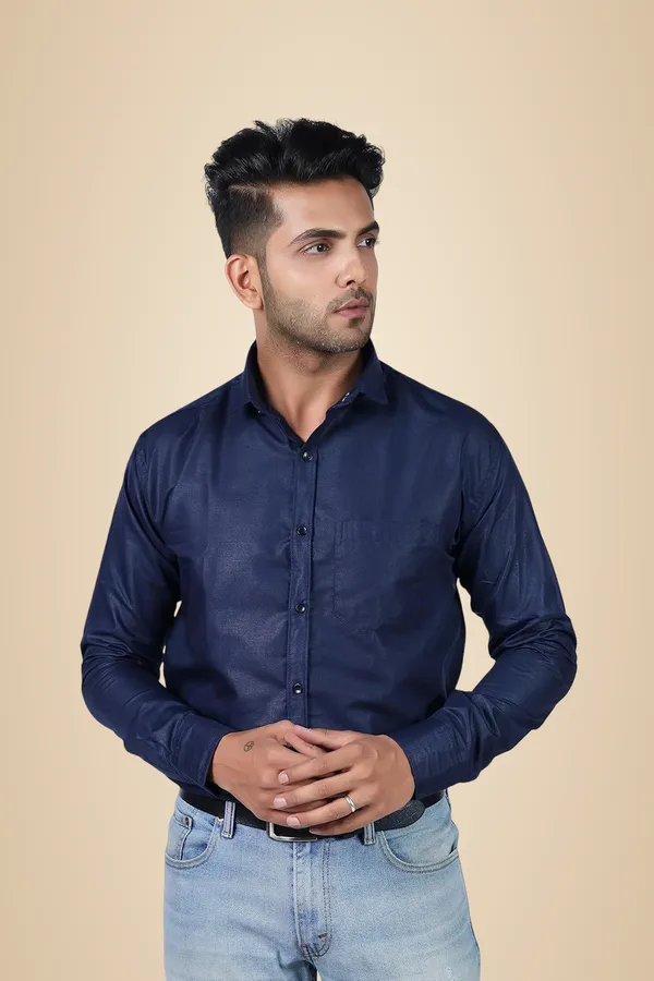 Navy_Premium_Solid_Cotton_Blend_Casual_Shirt_For_Men