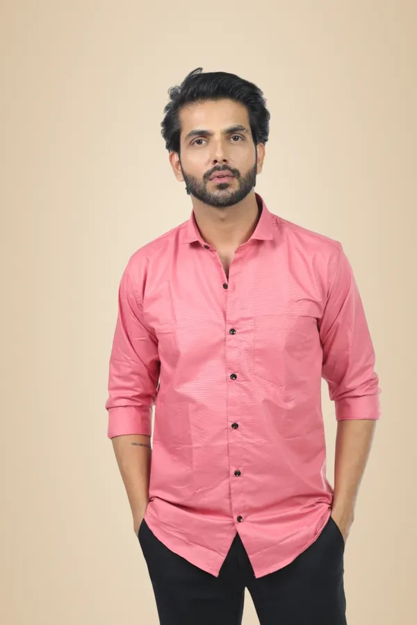 Pink_Premium_Solid_Cotton_Blend_Casual_Shirt_For_Men