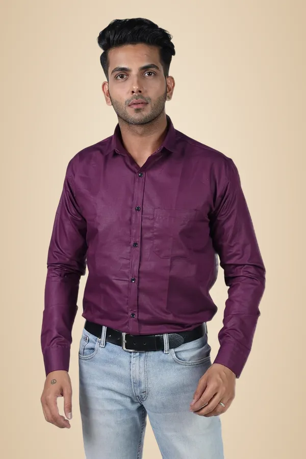 Wine_Premium_Solid_Cotton_Blend_Casual_Shirt_For_Men