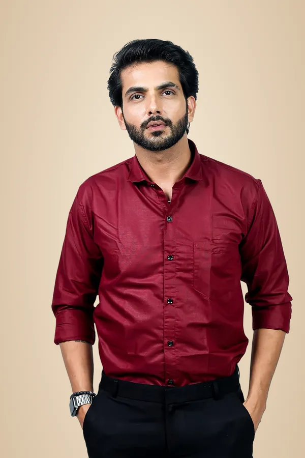Maroon_Premium_Solid_Cotton_Blend_Shirt_For_Men