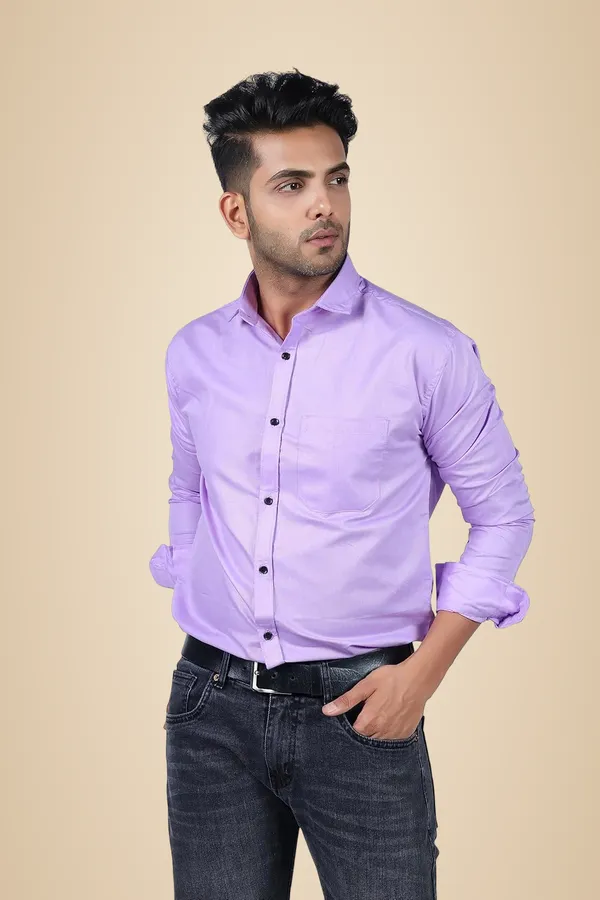 Light_Purple_Premium_Solid_Cotton_Blend_Casual_Shirt_For_Men