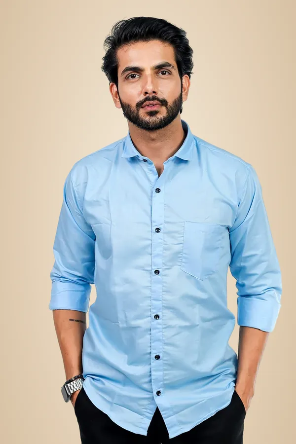Sky_Blue_Premium_Solid_Cotton_Blend_Casual_Shirt_For_Men