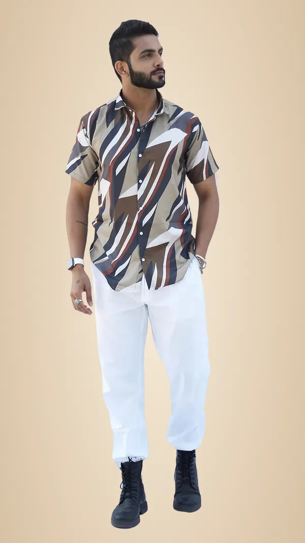 Khaki_Premium_Printed_Cotton_Blend_Casual_Shirt_For_Men
