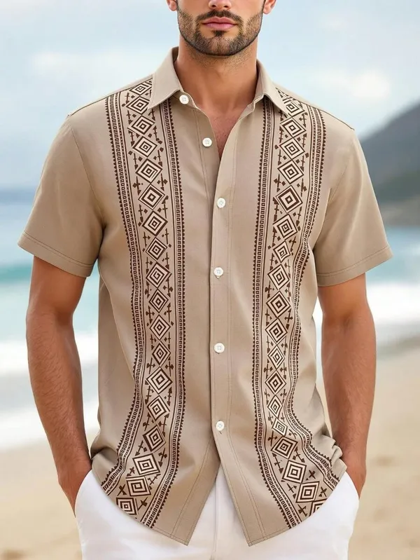 Beige_Premium_Cotton_Blend_Casual_Shirt_For_Men