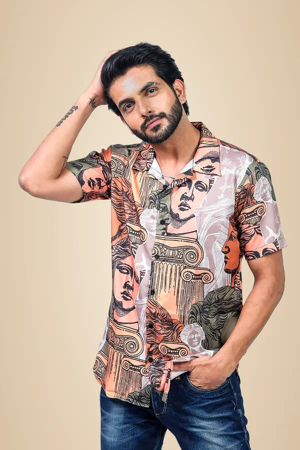 Orange_Premium_Printed_Cotton_Blend_Casual_Shirt_For_Men